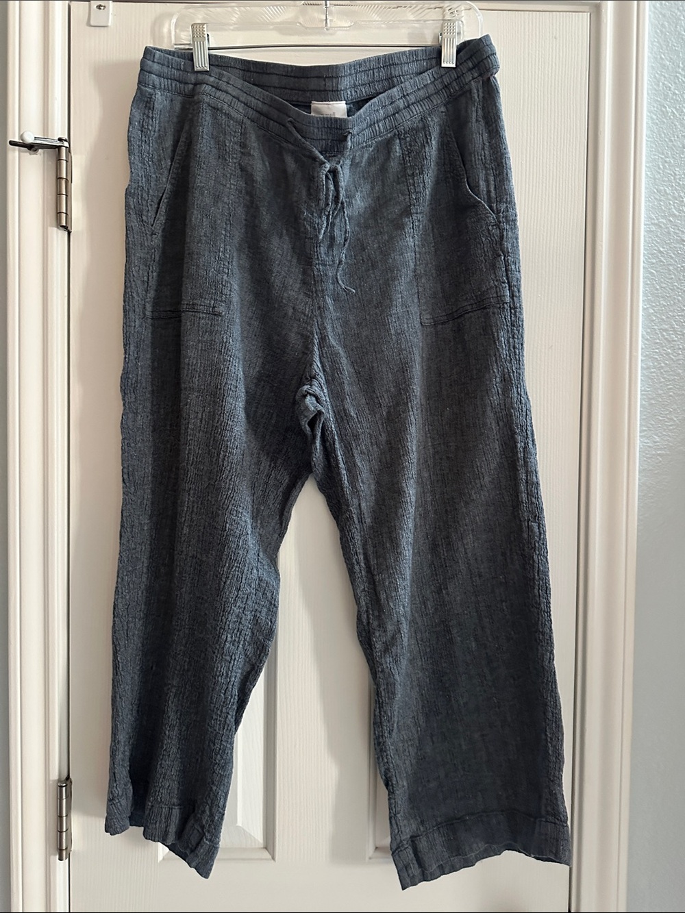 J. Jill Linen Cotton Blend Cropped Textured Pants Blue Women’s L Lightweight